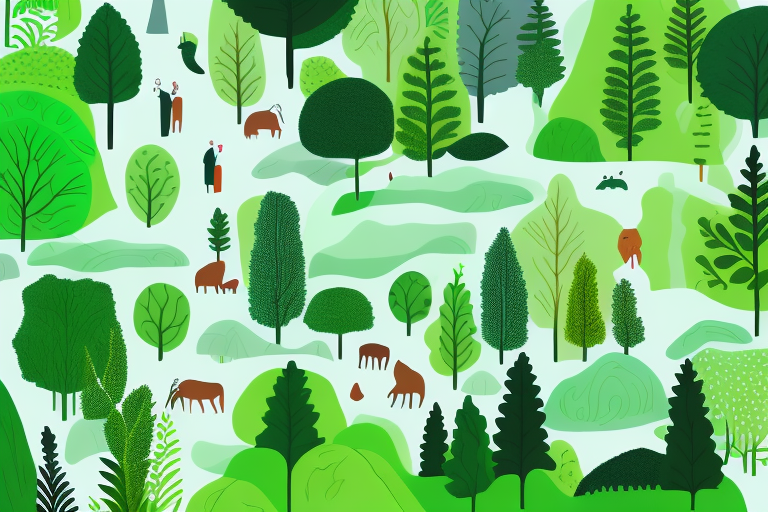 A lush forest with trees