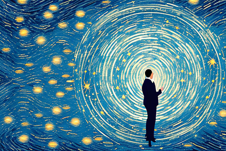 A person dreaming in a starry night sky