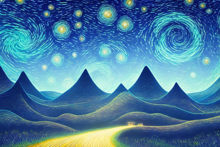 A dreamscape featuring a starry night sky and a pathway of stars leading to a mysterious destination