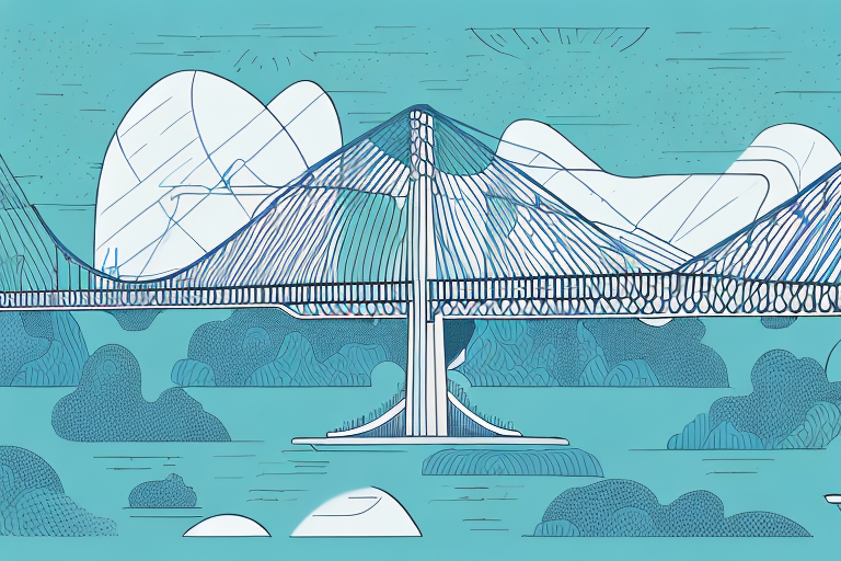 A dreamscape with a bridge connecting two sides of a river
