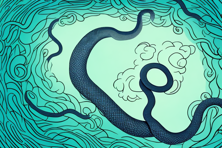 A giant snake coiled around a tree in a dream-like setting