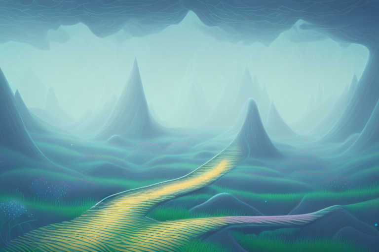 A dream-like landscape with a path leading to a mysterious destination