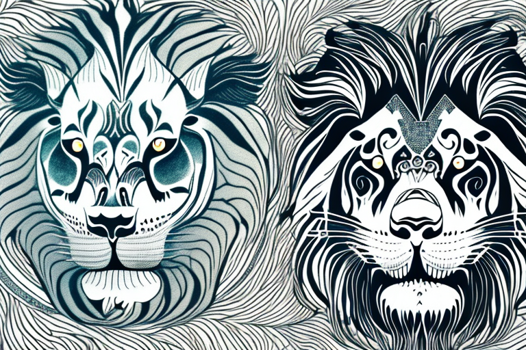 A lion and a tiger in a dream-like setting
