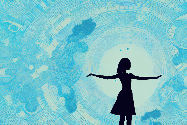 A dreamscape with a silhouette of a girl in the background
