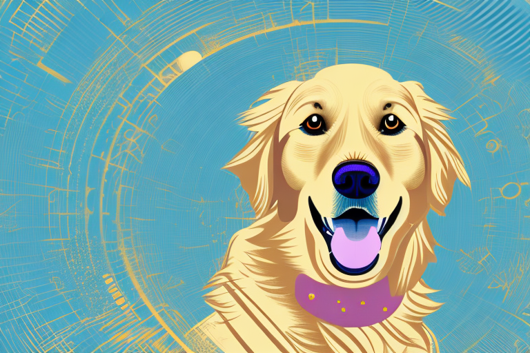 A golden retriever in a dream-like setting