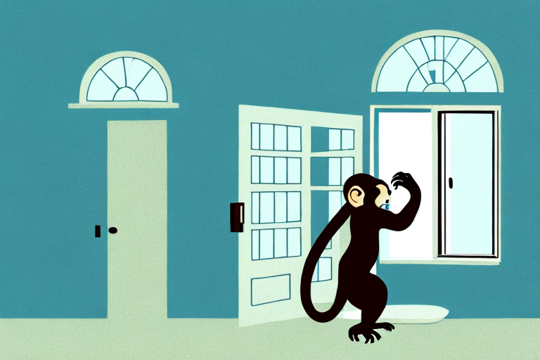 A monkey entering a house through an open window