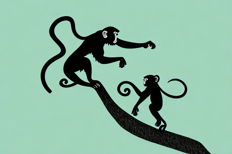 A monkey jumping on a tree branch