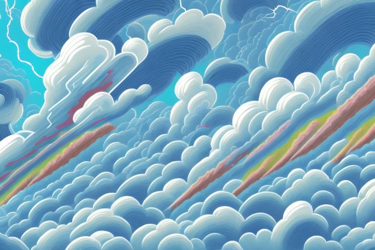 A landscape with multiple tornadoes in the sky