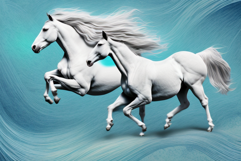 A horse galloping through a dream-like landscape