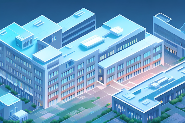 A hospital building at night