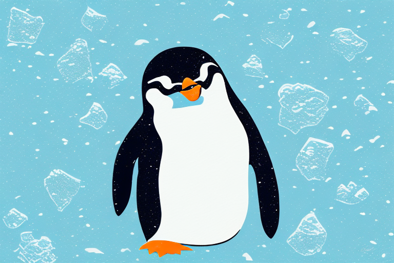 A penguin dreaming in a landscape of snow and ice