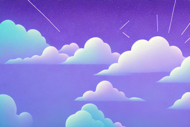A dreamy purple landscape with stars and clouds