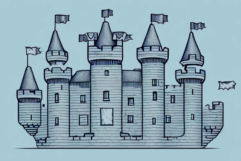 A castle with a crown floating above it