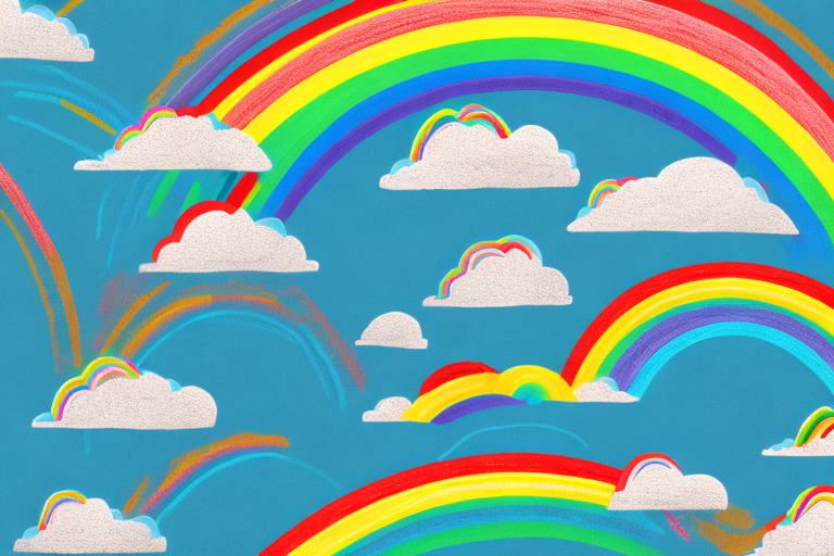 A colorful rainbow arching across a cloudy sky