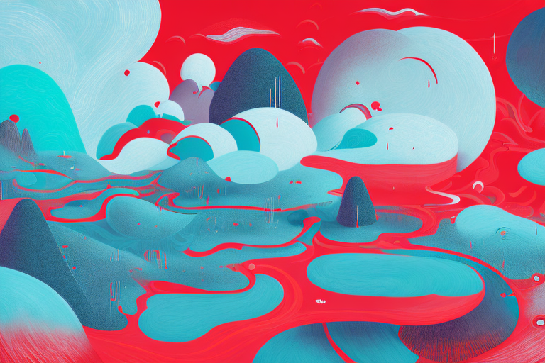A red-hued landscape with dream-like elements