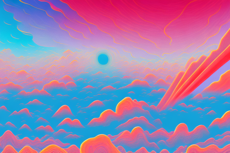 A dreamscape featuring a vibrant red sky
