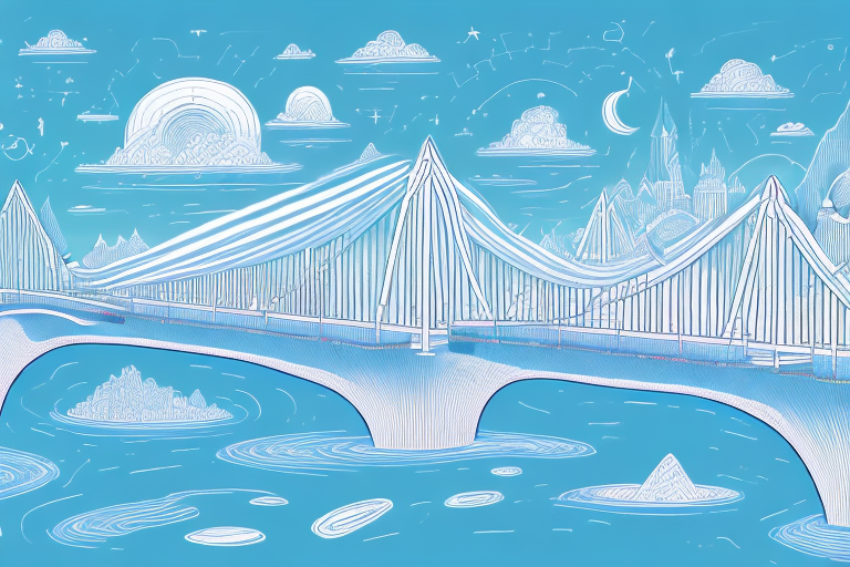 A dreamscape with a bridge connecting the dream world to the real world