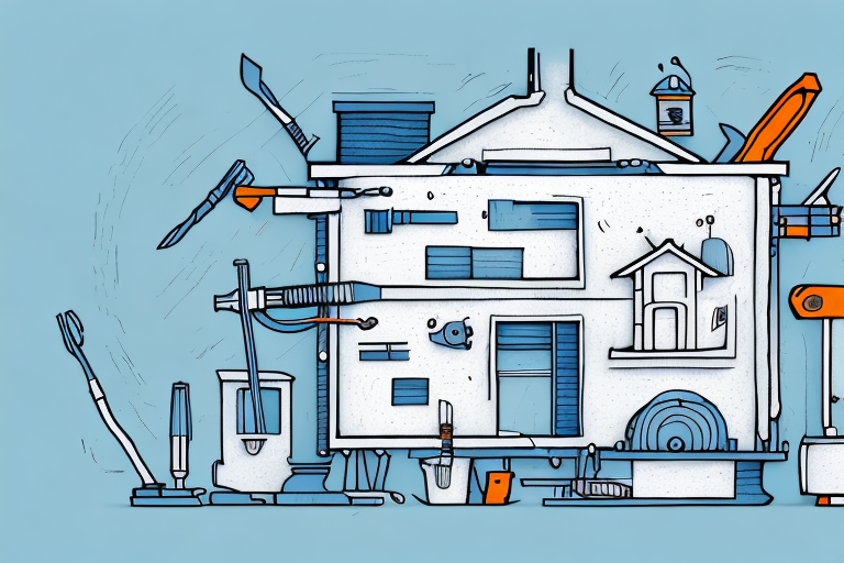 A house with tools and materials around it