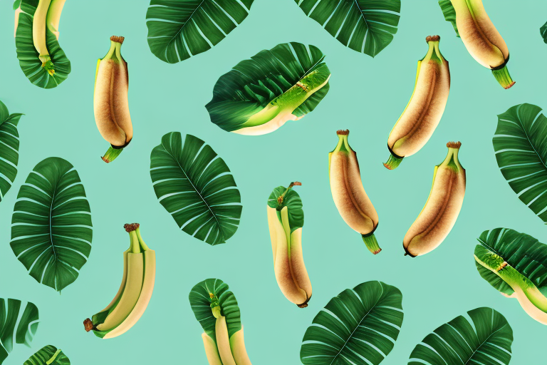 A bunch of ripe bananas hanging from a tree in a lush