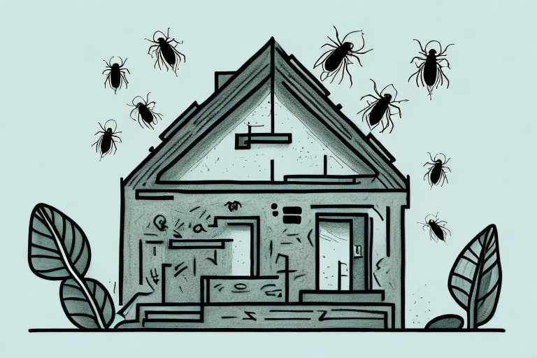 A house with a few roaches crawling around it