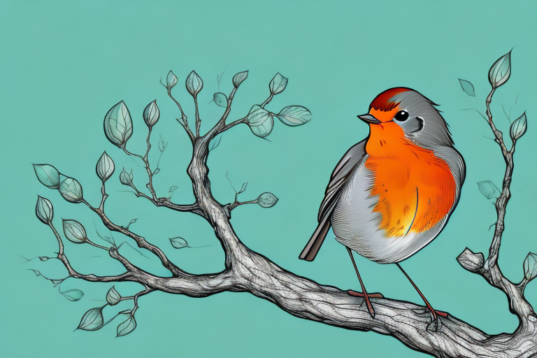 A robin perched on a branch in a dreamlike setting