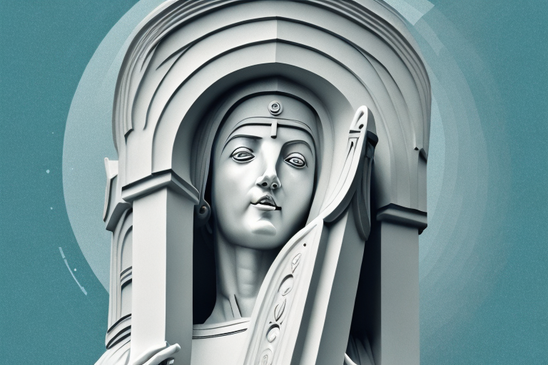 A saint's statue in a dream-like setting