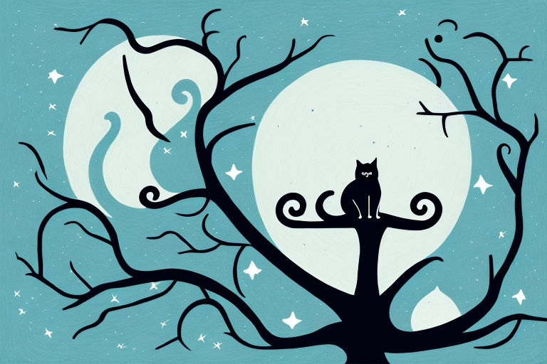 A cat perched atop a tree branch