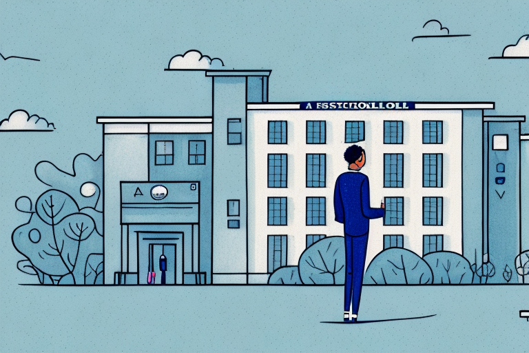A person looking up at a school building with a dreamy expression on their face