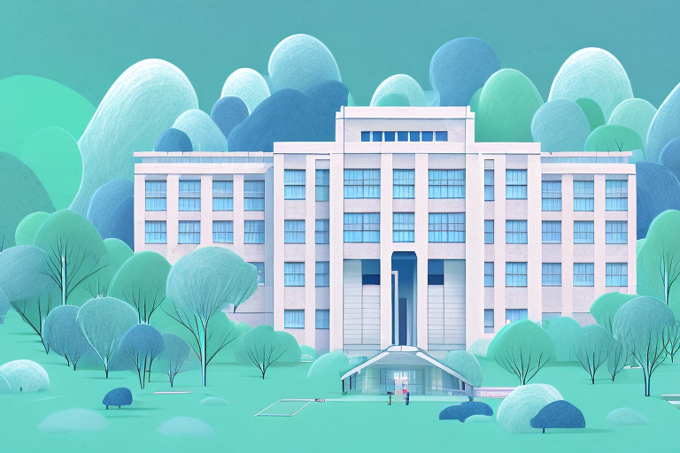 A school building surrounded by a dreamy