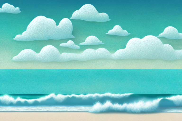 A dream-like landscape with a beach