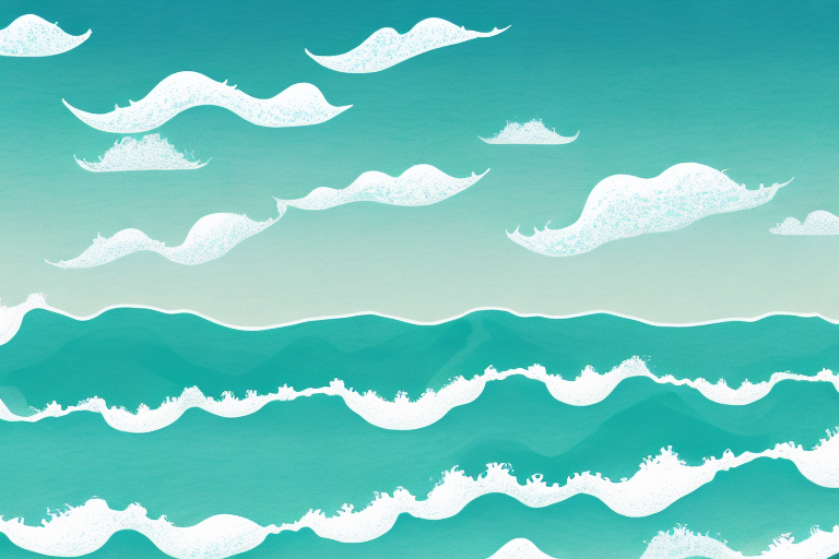A beach with crashing waves and a peaceful sky