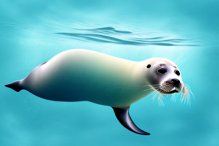 A seal swimming in a dream-like underwater environment