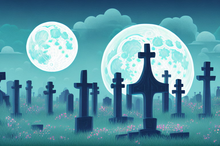 A dreamscape featuring a graveyard and a full moon