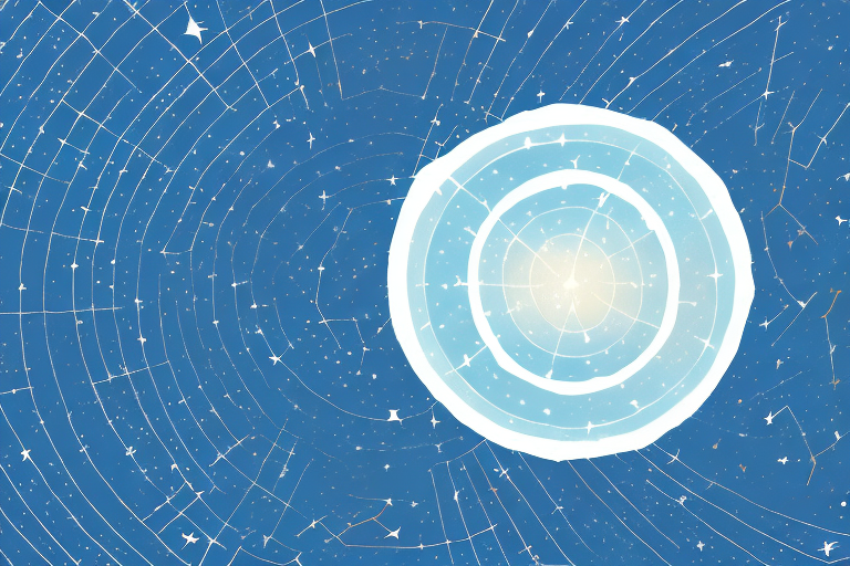 A night sky with stars and a bright light shining down from above