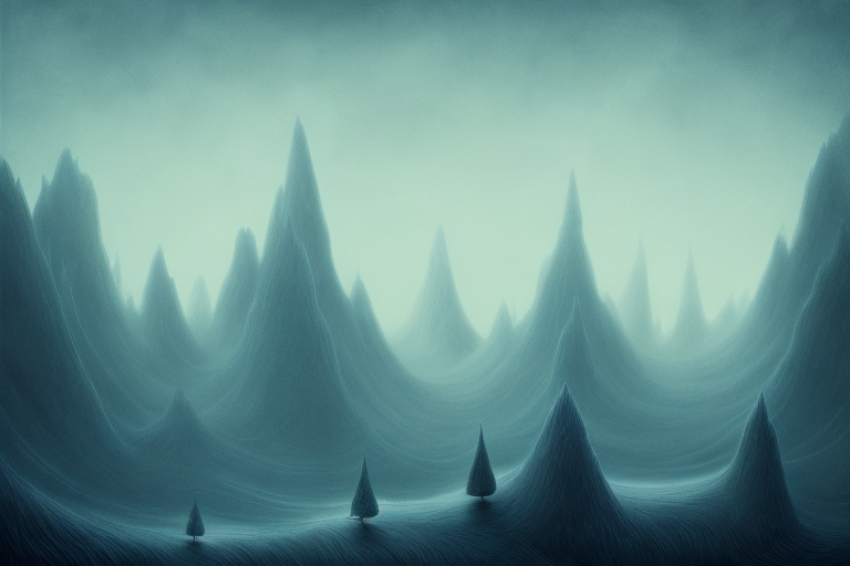 A dream-like landscape with a dark