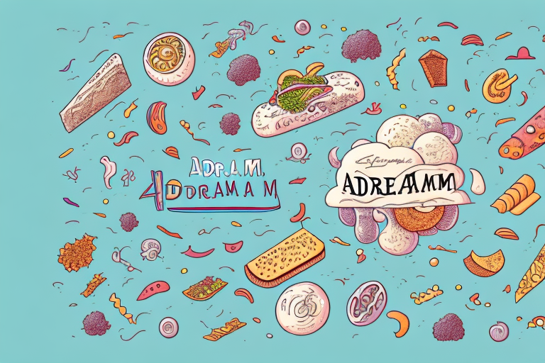 A dream-like landscape with a variety of food items scattered throughout
