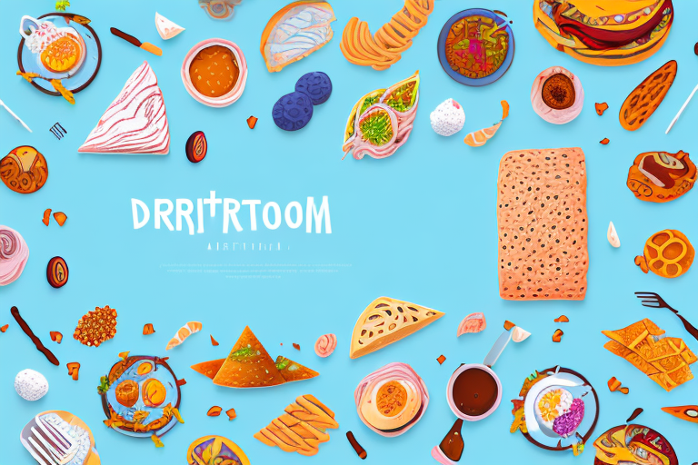 A variety of food items arranged in a dream-like setting