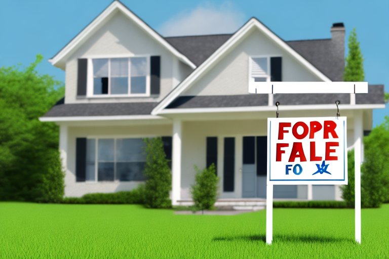 A house with a "for sale" sign in front of it