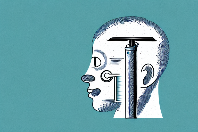A person's head with a razor blade hovering above it