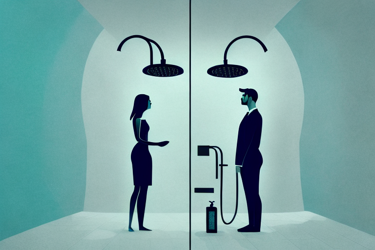 Two people standing in a shower
