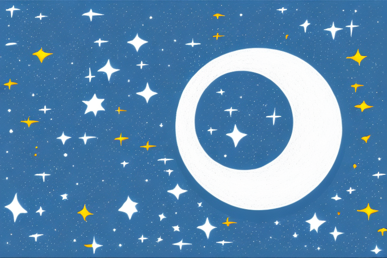 A moonlit night sky with a silver crescent moon and stars