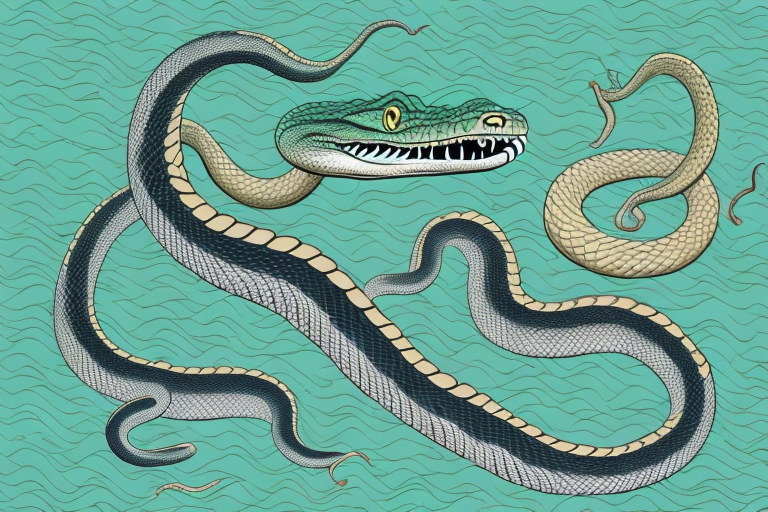 A snake and a crocodile in a dreamlike setting