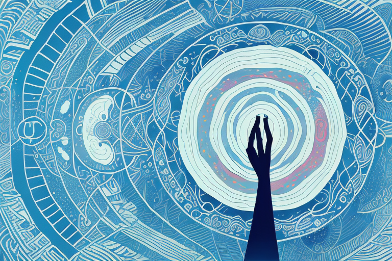 A surreal dreamscape with a mysterious figure in the center