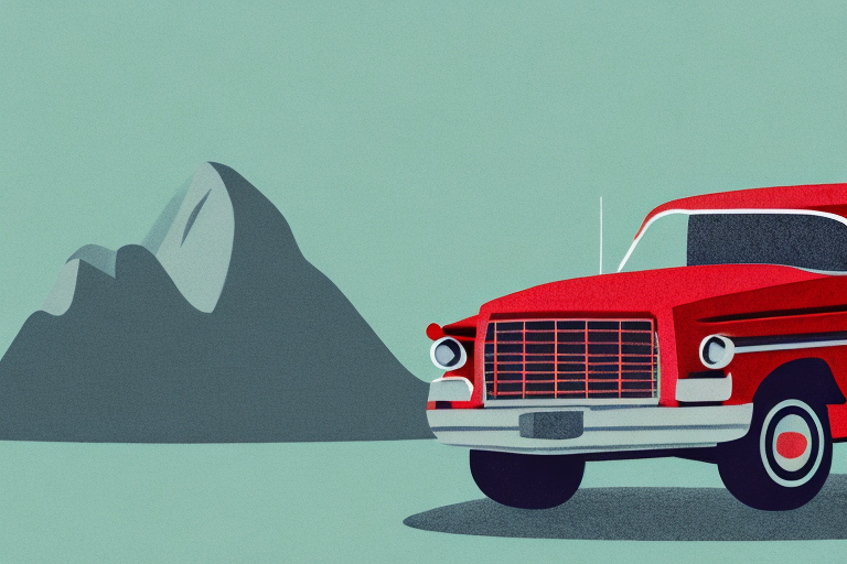 A red car parked in a dream-like landscape