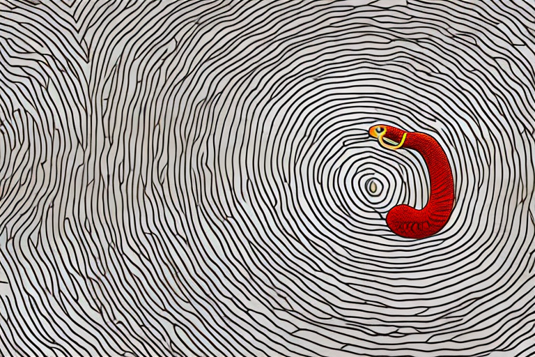 A red snake coiled around a tree branch