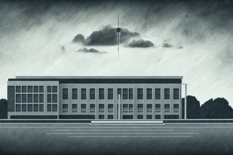 A school building with a dark