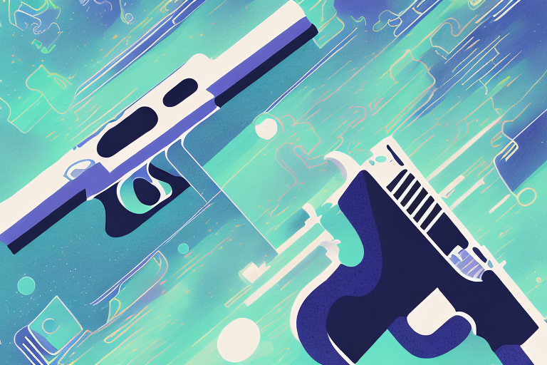 A dreamscape with a gun in the foreground