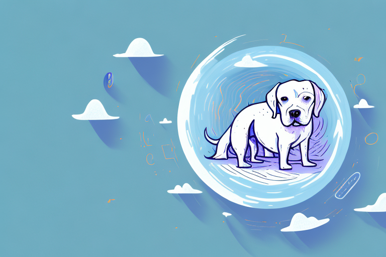 A sick dog lying in a dream-like setting