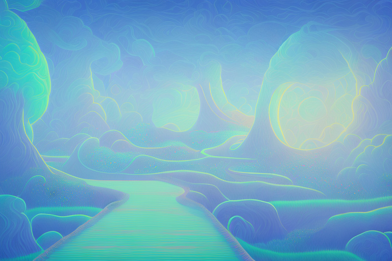 A dreamscape with a pathway that leads to a mysterious
