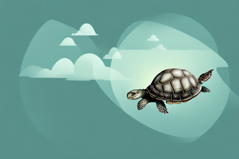 A dream-like landscape featuring a turtle